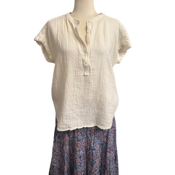 Quince Cotton Gauze Top Small White Relaxed Fit Short Sleeve Minimalist Boho - Picture 5 of 7